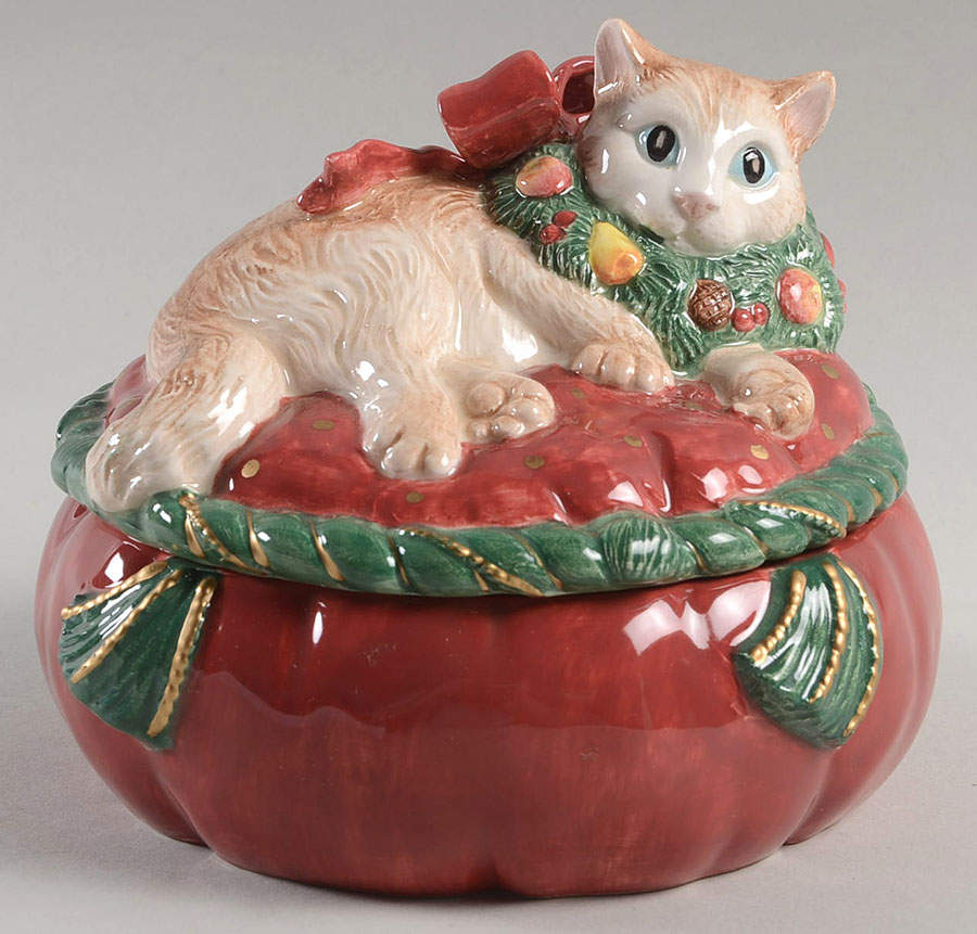 Holiday Cats 5" Round Box & Lid by Fitz & Floyd-1