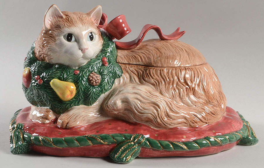Holiday Cats Cookie Jar & Lid by Fitz & Floyd-1