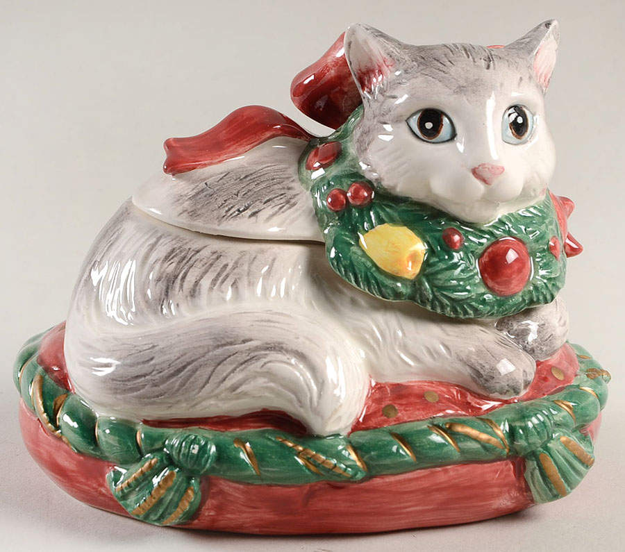 Holiday Cats Sugar Bowl & Lid by Fitz & Floyd-1