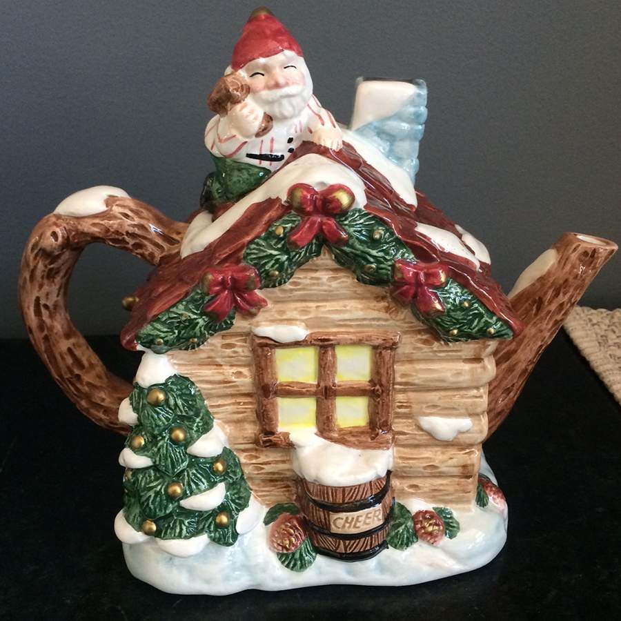 Wood Carved Santa Figural Teapot & Lid by Fitz & Floyd-1