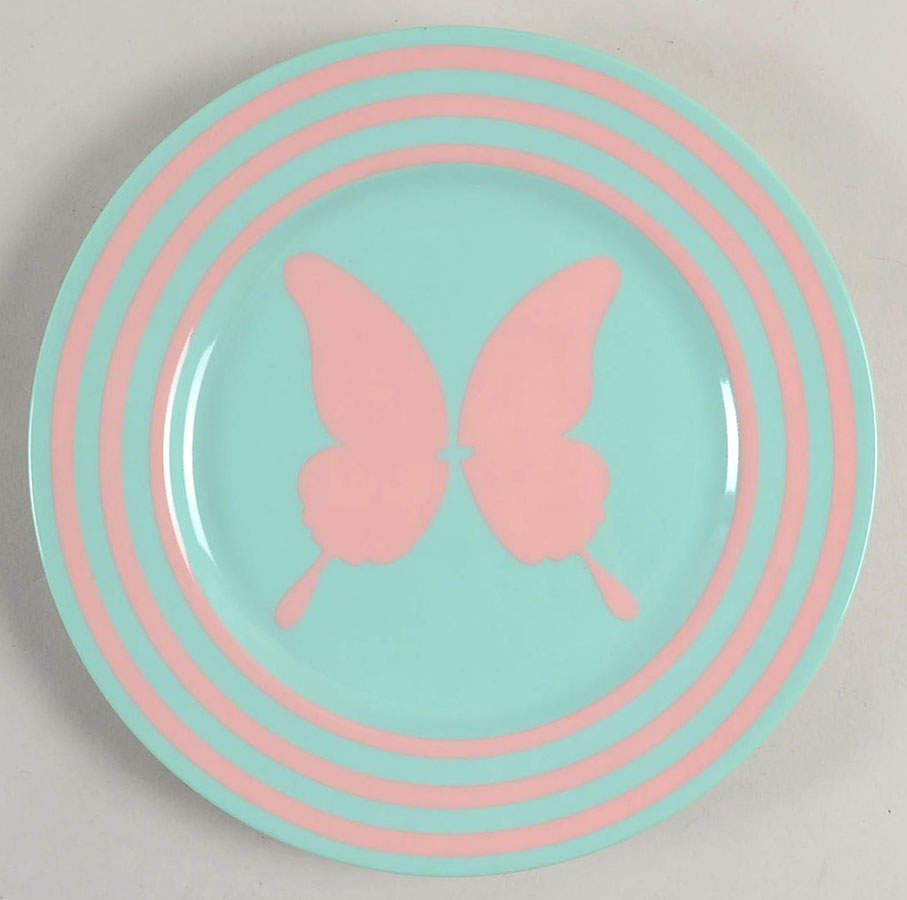 Papillon (Peach Coral Butterfly on Turquoise) Salad Plate by Fitz & Floyd-1