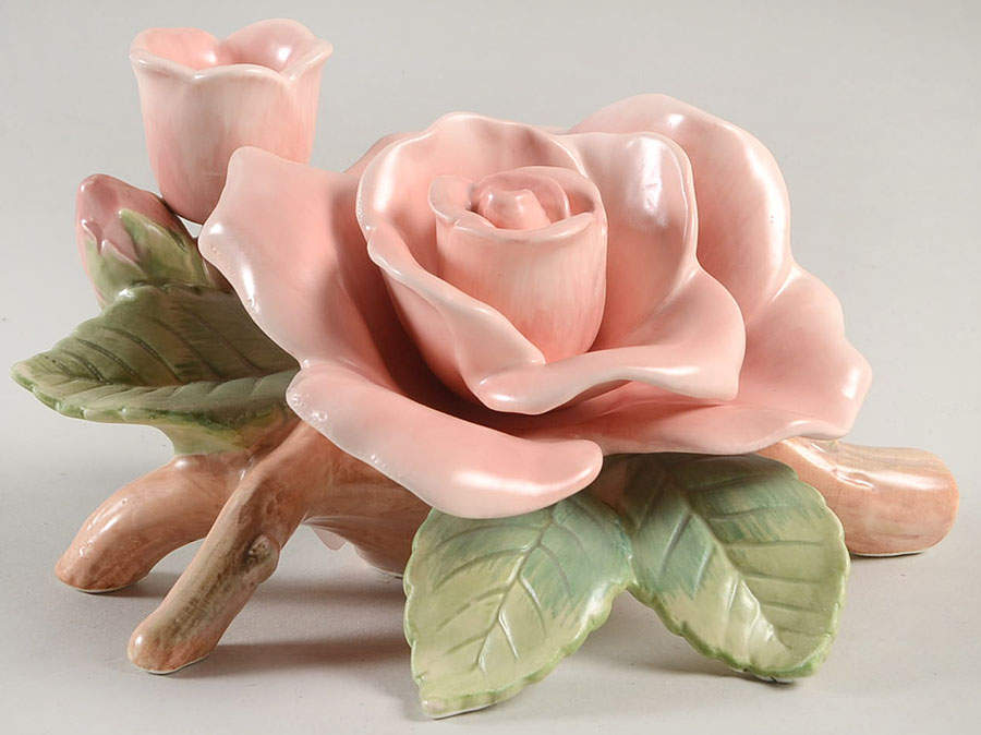 Blushing Rose Figural Candlestick by Fitz & Floyd-1