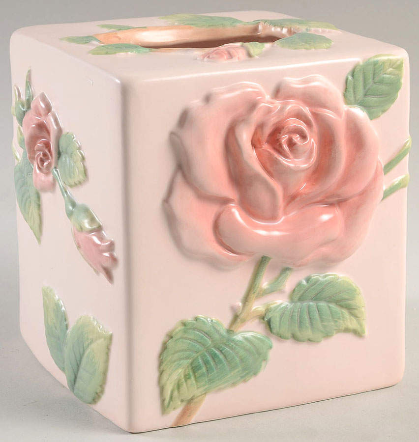 Blushing Rose Square Tissue Box Cover by Fitz & Floyd-1