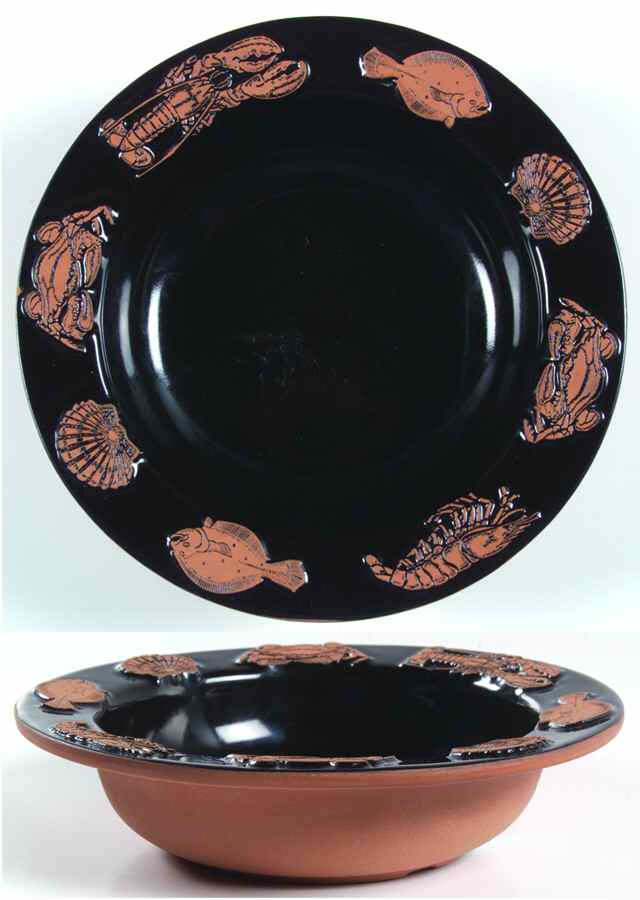 Seafare Terra Cotta on Black Chowder Bowl by Frankoma-1