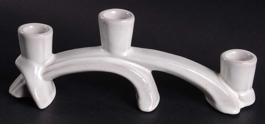 Plainsman White Sand Three Light Candlestick by Frankoma-1