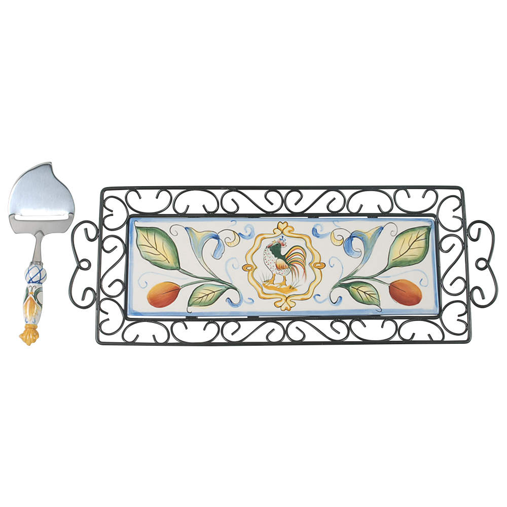 Ricamo Accessories Cheese Dish/Board (Ceramic & Metal) & Cheese Plane by Fitz and Floyd-1