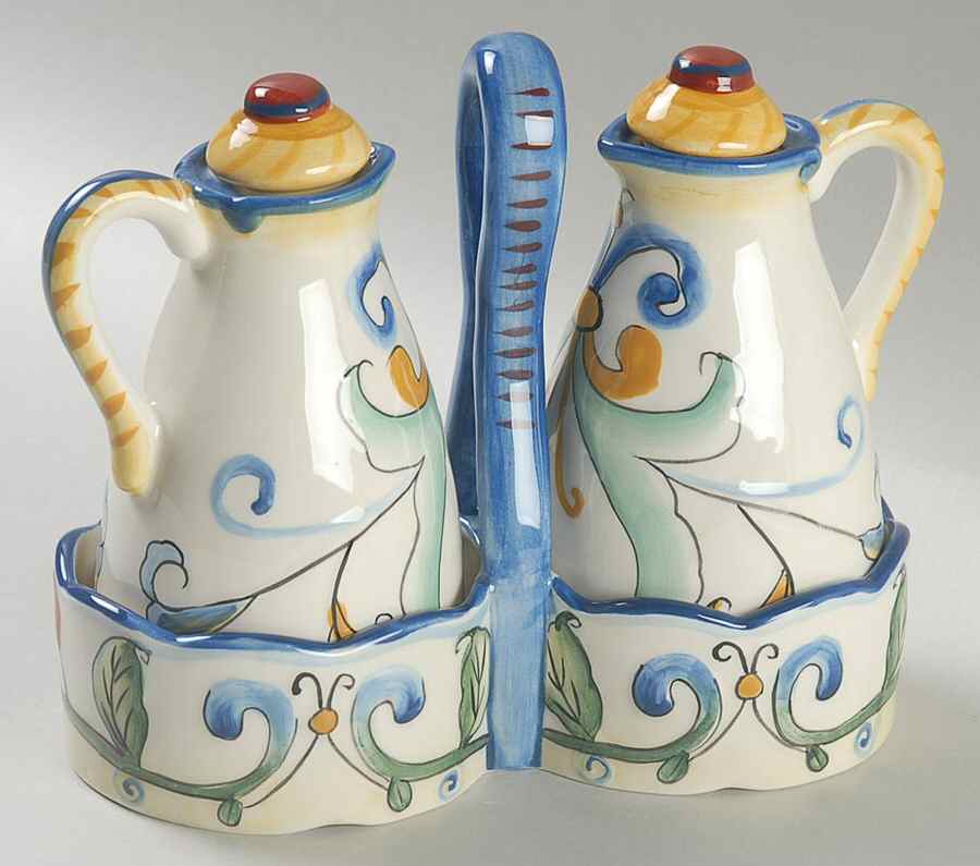 Ricamo Accessories 2 Oil/Vinegar Cruets with Stoppers on Tray by Fitz & Floyd-1