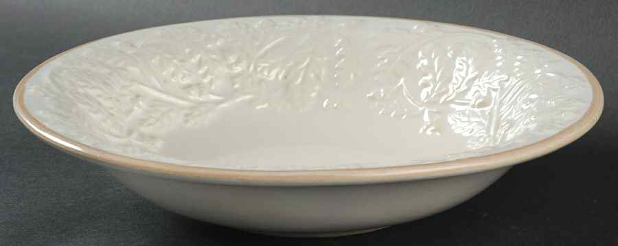 Oak Leaf Linen and Bone Rim Soup Bowl by Fioriware-1