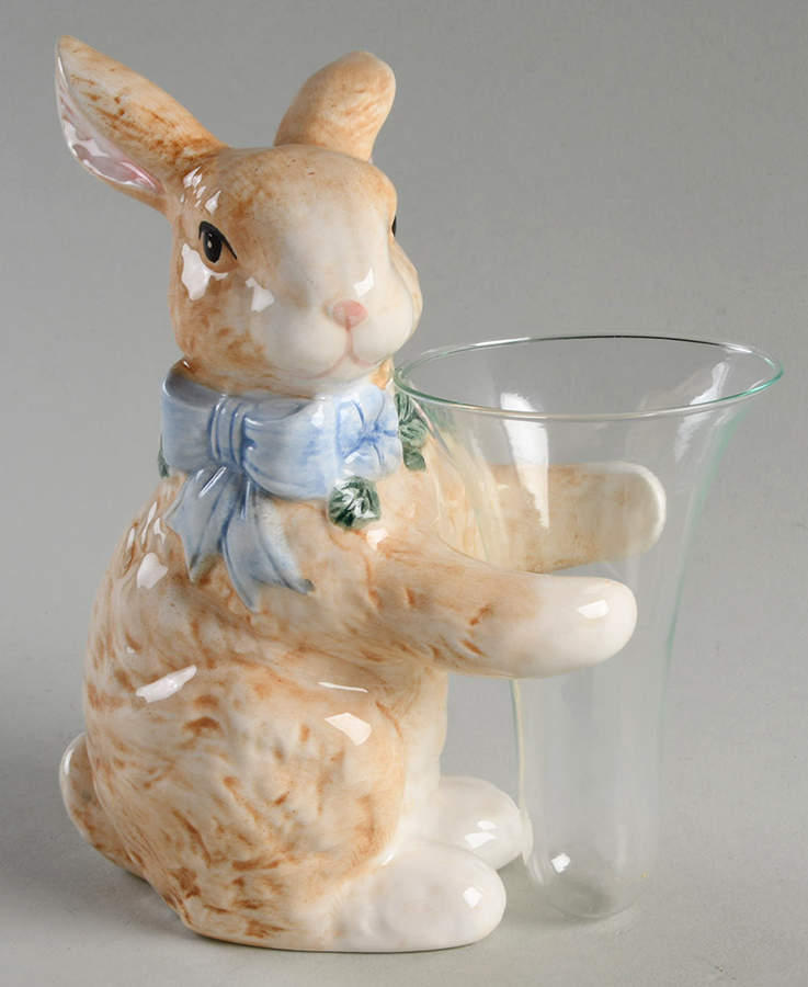 Berkshire Bunny Rabbit Figurine & Glass Vase by Fitz & Floyd-1