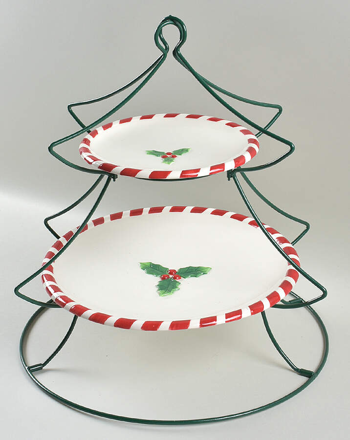 Santa's Kitchen 2 Tiered Serving Tray (Dinner & Salad Plate) by Fitz and Floyd-1