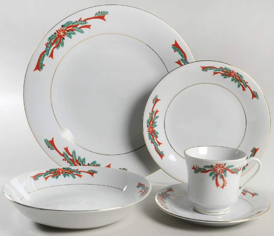 Poinsettia & Ribbons 5 Piece Place Setting by Fine China of China-1