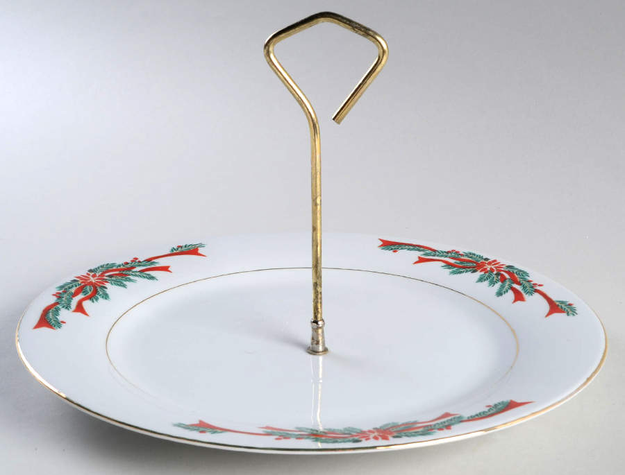 Poinsettia & Ribbons Round Serving Plate with Handle (DP) by Fine China of China-1