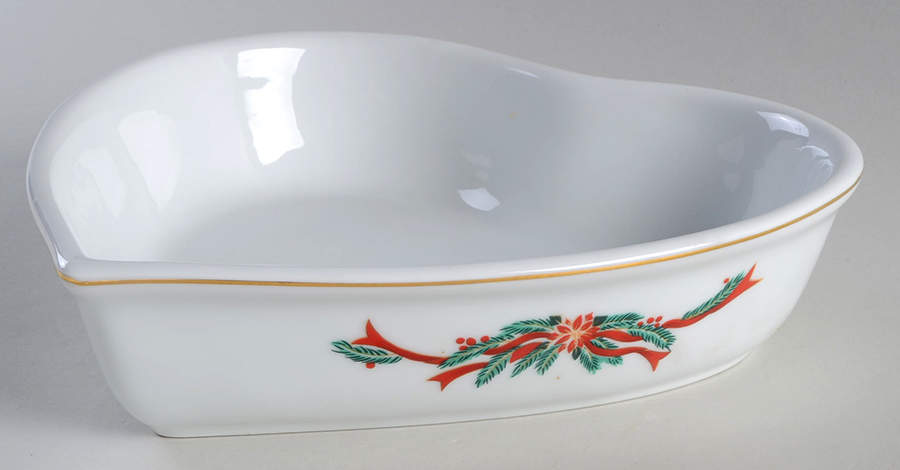 Poinsettia & Ribbons 10" Heart Baker by Fine China of China-1