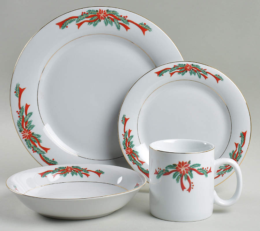 Poinsettia & Ribbons 4 Piece Place Setting by Fine China of China-1