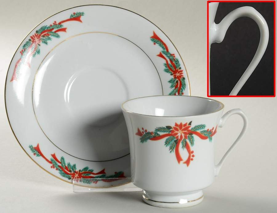 Poinsettia & Ribbons Footed Cup & Saucer Set by Fine China of China-1