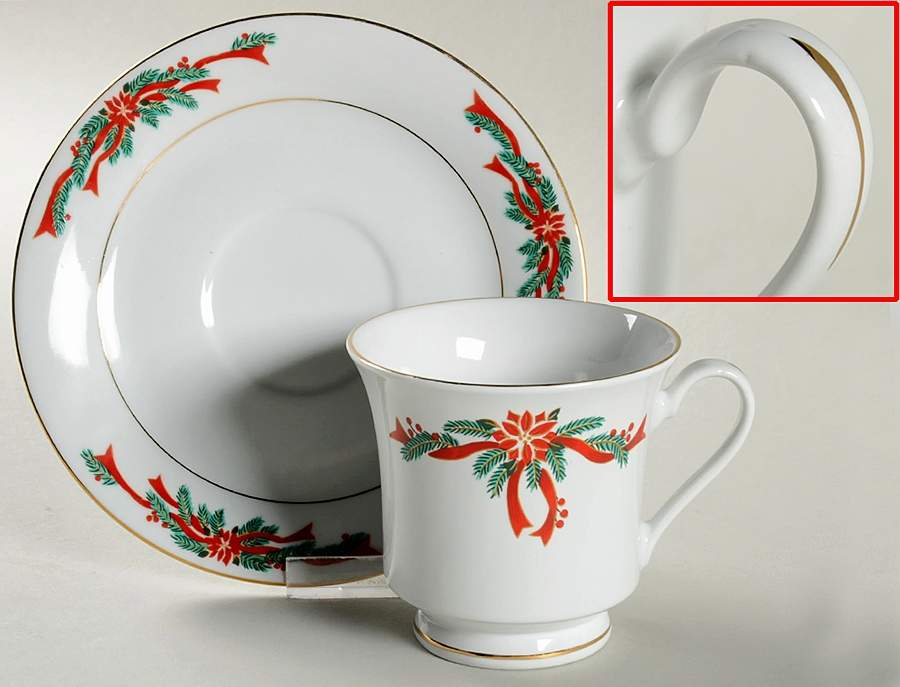 Poinsettia & Ribbons Footed Cup & Saucer Set by Fine China of China-1