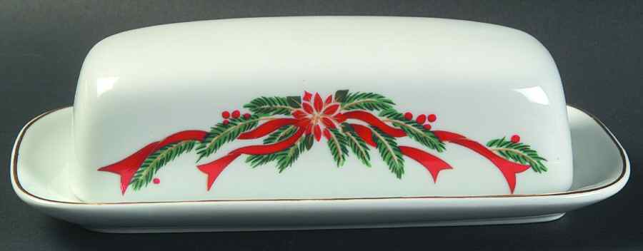 Poinsettia & Ribbons 1/4 Lb Covered Butter by Fine China of China-1