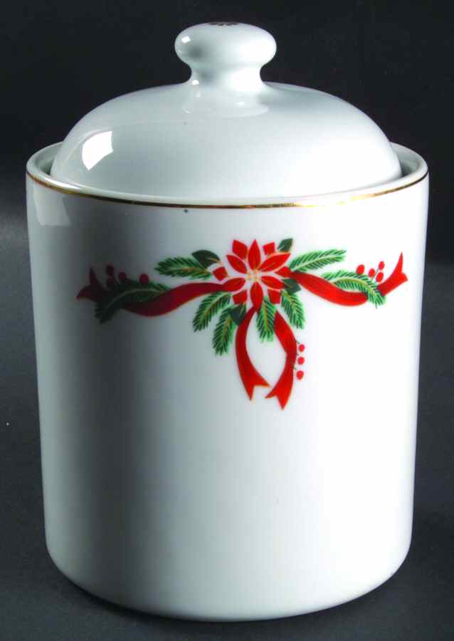 Poinsettia & Ribbons Cookie Jar & Lid by Fine China of China-1