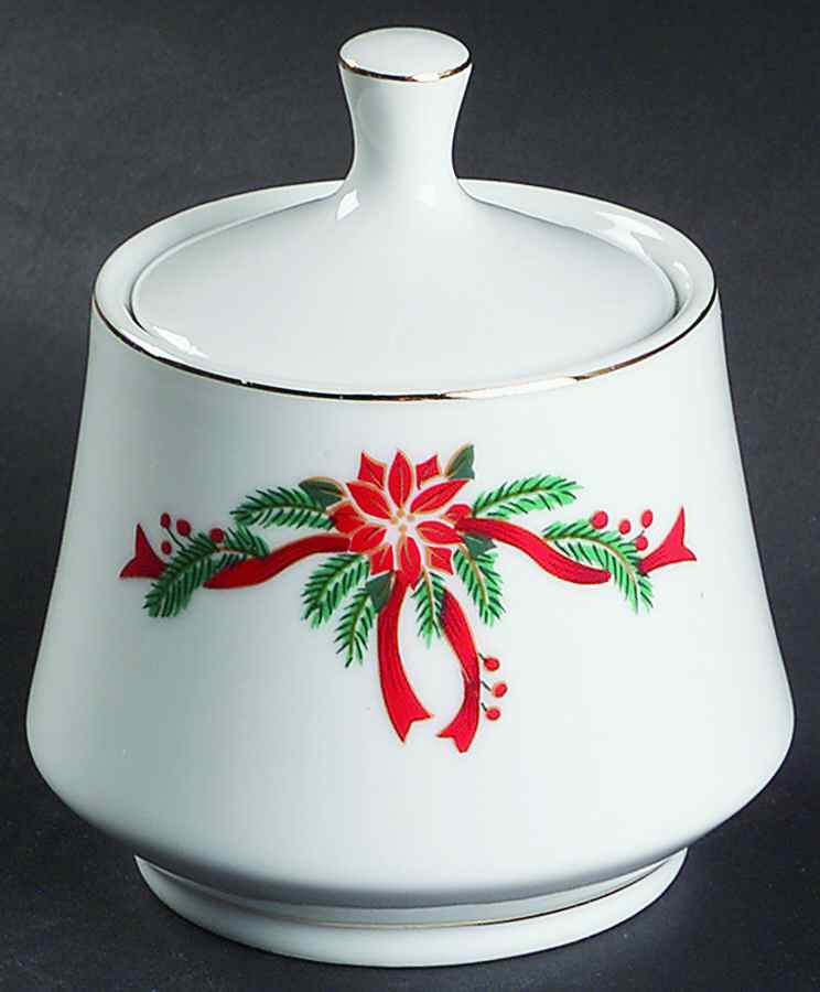 Poinsettia & Ribbons Sugar Bowl & Lid by Fine China of China-1
