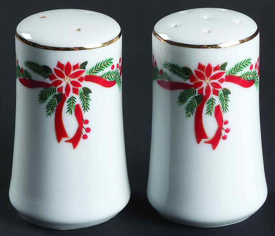 Poinsettia & Ribbons Salt & Pepper Set by Fine China of China-1