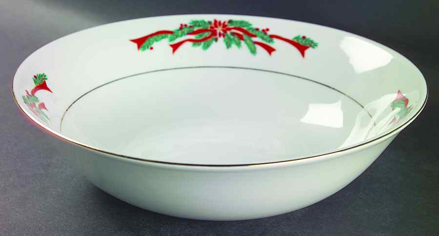 Poinsettia & Ribbons 9" Round Vegetable Bowl by Fine China of China-1