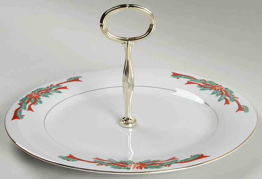 Poinsettia & Ribbons Round Serving Plate with Handle (DP) by Fine China of China-1