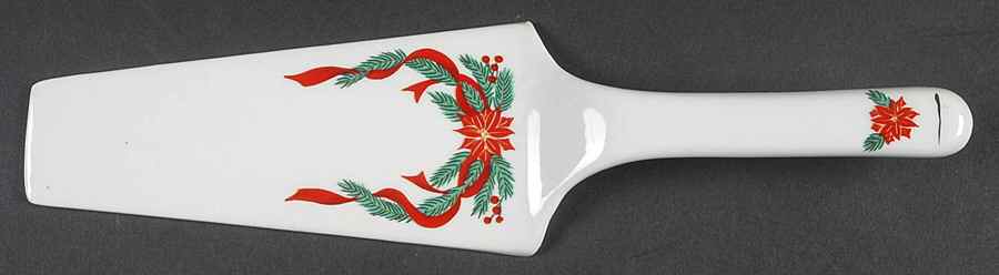 Poinsettia & Ribbons Solid Ceramic Pie/Cake Server by Fine China of China-1