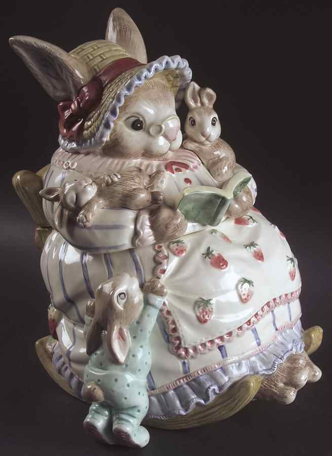 Bunny Bonnet Hill Cookie Jar & Lid by Fitz & Floyd-1