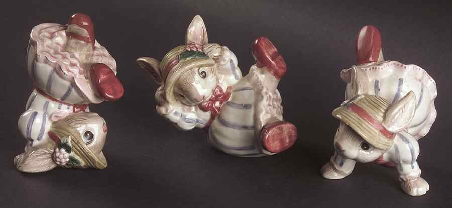 Bunny Bonnet Hill (Set of 3) Tumbling Rabbit Figurines by Fitz & Floyd-1