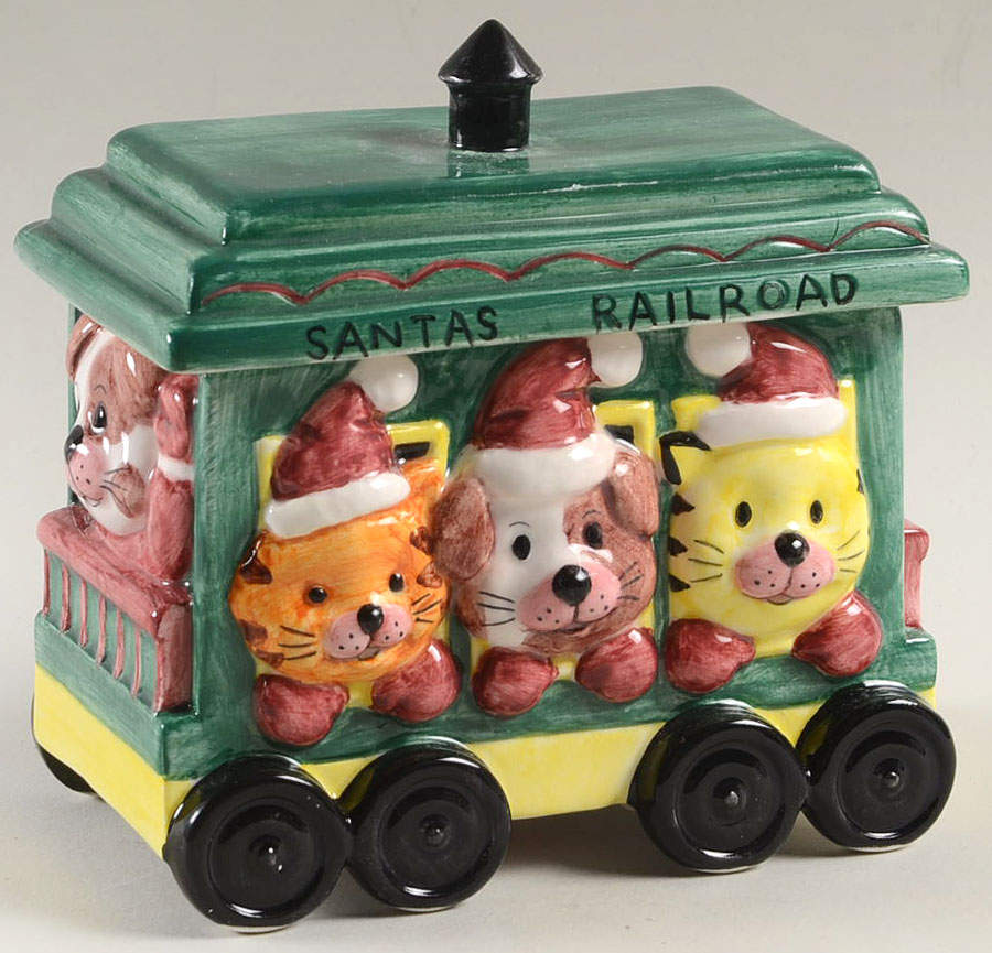 Santa's Railroad Sugar Bowl & Lid by Fitz & Floyd-1