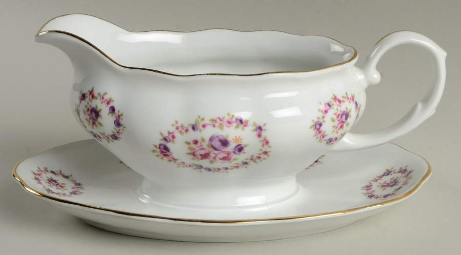 Rosette Gravy Boat with Attached Underplate by Favolina-Karolina-1