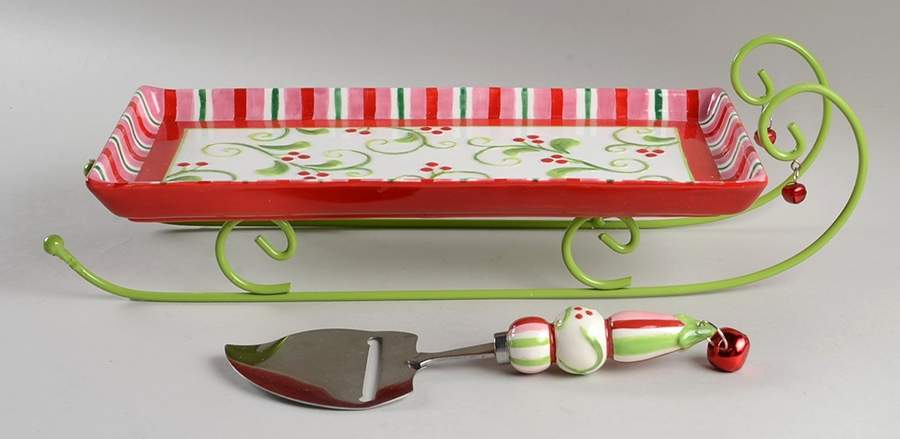 Mingle, Jingle, Be Merry Cheese Tray and Slicer by Fitz & Floyd-1