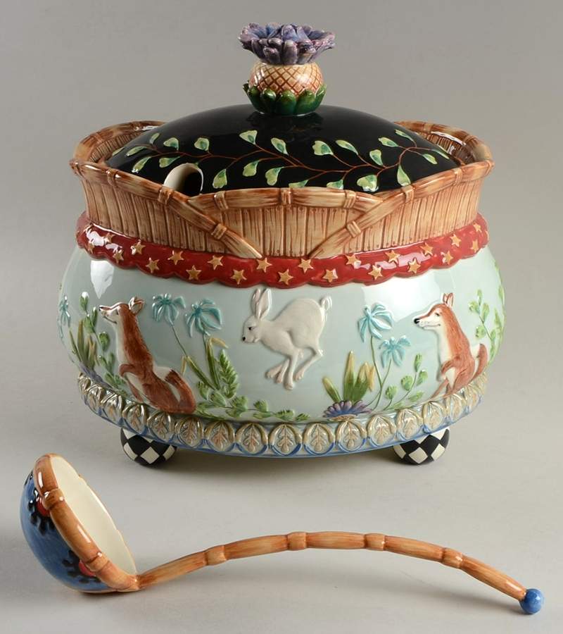 Herrick Collection (Fox & Hare) Tureen & Lid w/Ladle by Fitz & Floyd-1