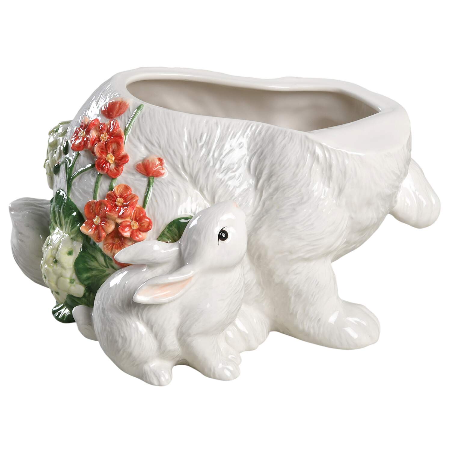 Geranium Rabbit Figural Cookie Jar No Lid by Fitz & Floyd-1