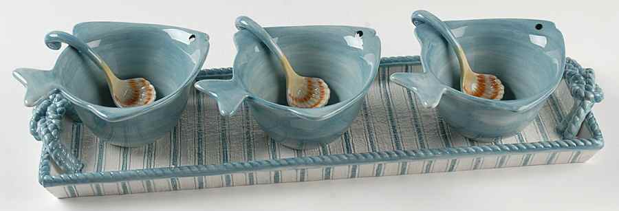 Seaboard Condiment Set (3 Open Jars and Tray) by Fitz & Floyd-1
