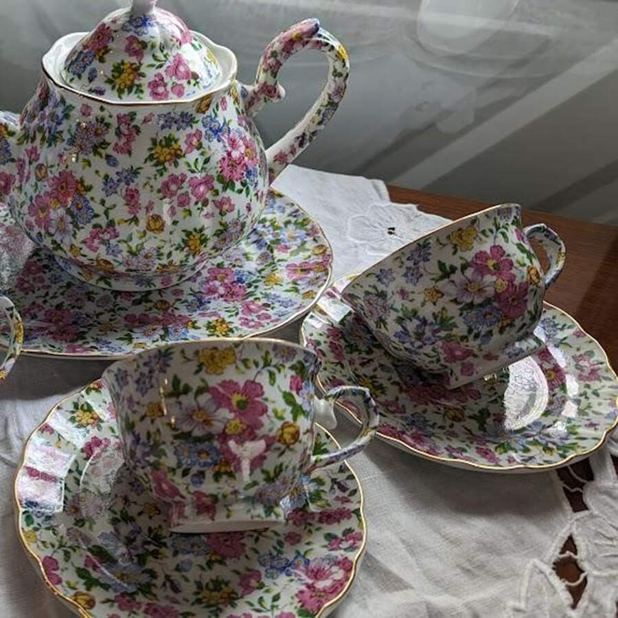 Chintz Footed Cup & Saucer Set by Fairfield-1