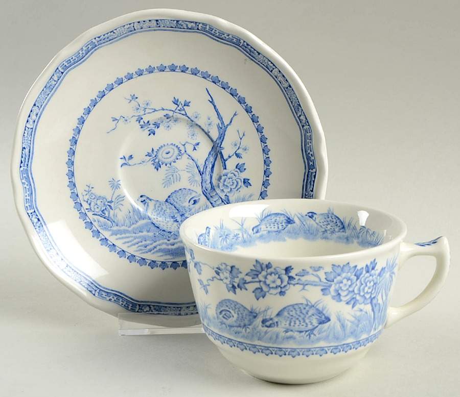 Quail Blue (Blue Ship Backstamp) Breakfast Cup & Saucer Set by Furnivals-1
