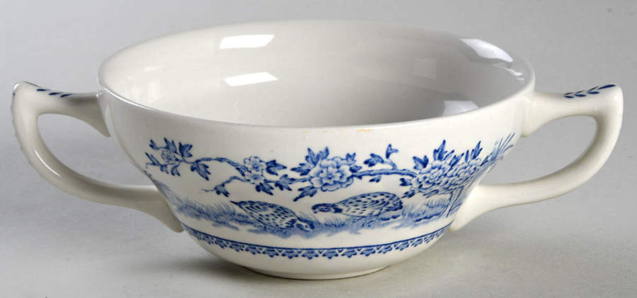 Quail Blue (Blue Ship Backstamp) Flat Cream Soup Bowl by Furnivals-1
