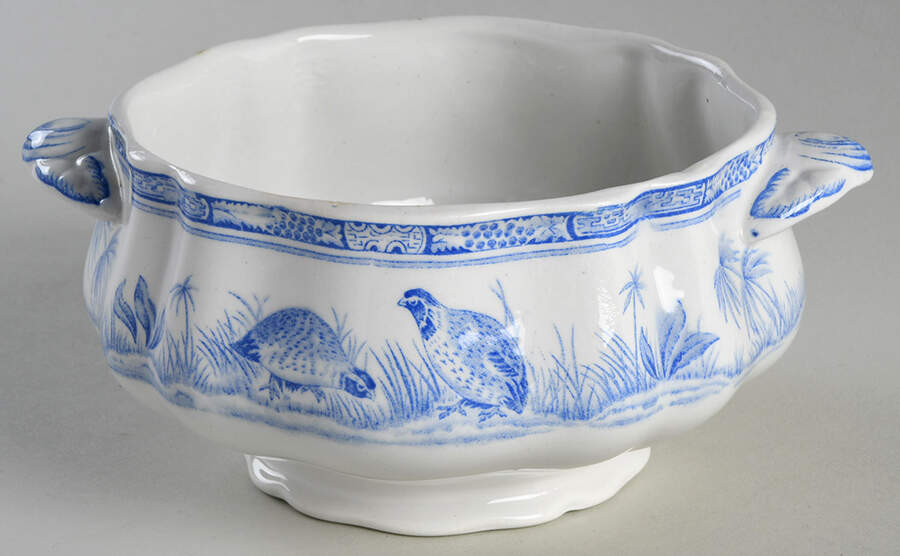 Quail Blue (Blue Ship Backstamp) Gravy Boat & Lid by Furnivals-1