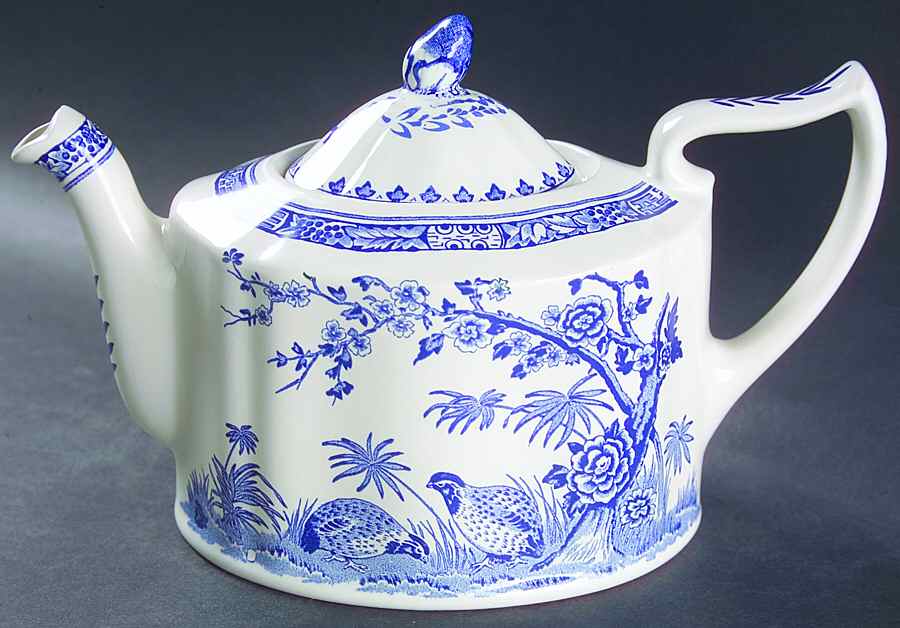 Quail Blue (Blue Ship Backstamp) Teapot & Lid by Furnivals-1