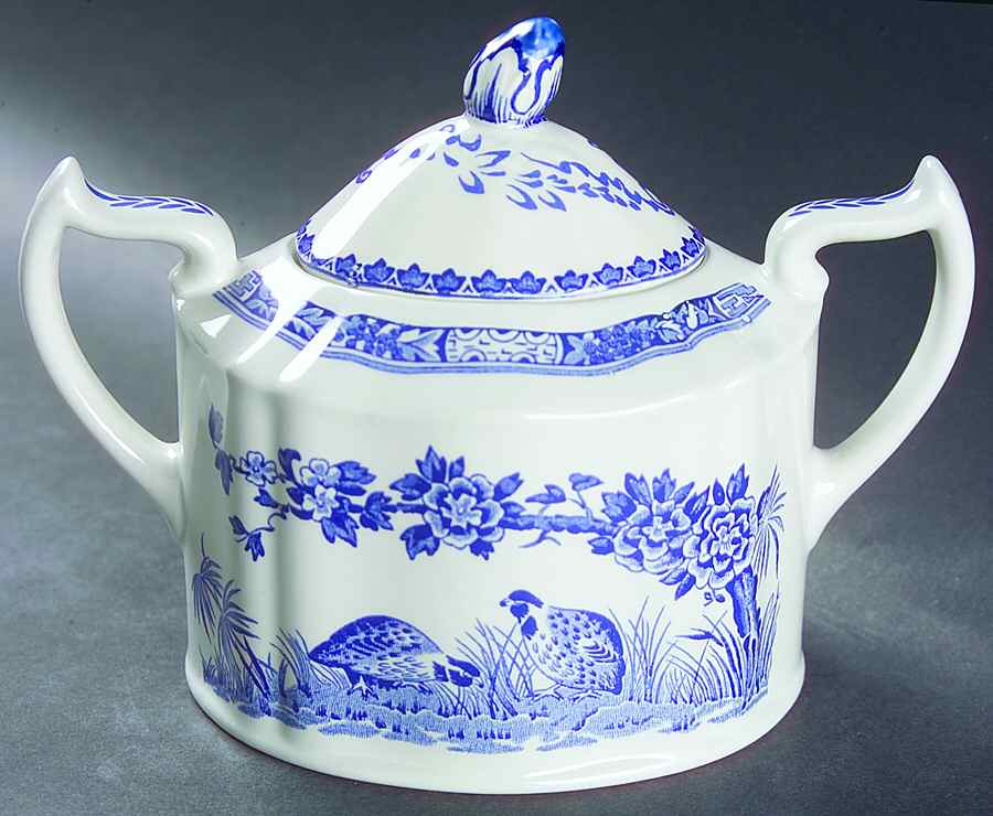 Quail Blue (Blue Ship Backstamp) Sugar Bowl & Lid by Furnivals-1