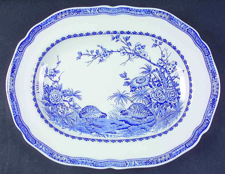 Quail Blue (Blue Ship Backstamp) 13" Oval Serving Platter by Furnivals-1