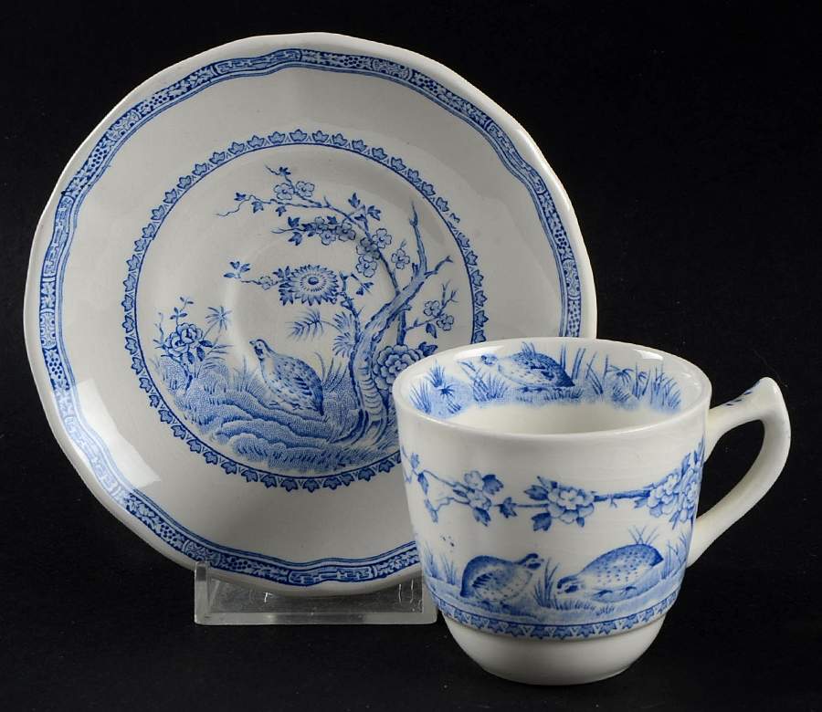 Quail Blue (Blue Ship Backstamp) Flat Demitasse Cup & Saucer Set by Furnivals-1