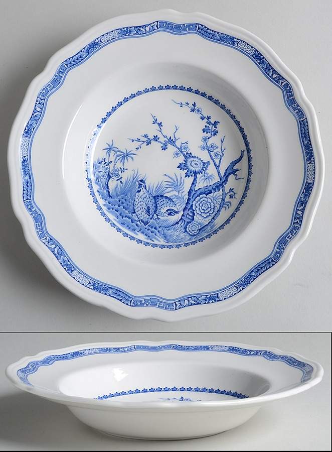 Quail Blue (Blue Ship Backstamp) Rim Soup Bowl by Furnivals-1