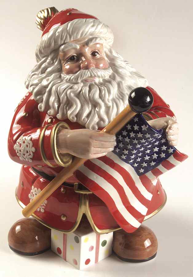 Patriotic Santa Figural Cookie Jar & Lid by Fitz and Floyd-1