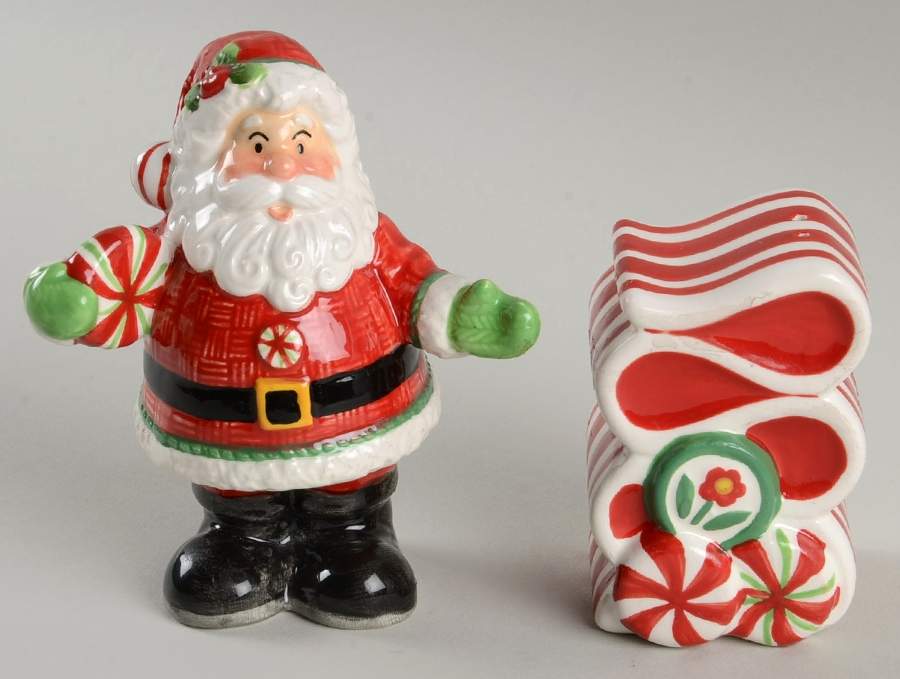 Peppermint Santa Figural Salt & Pepper Set by Fitz & Floyd-1