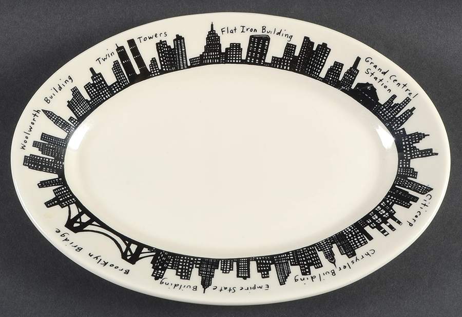 212 New York Skyline 11" Oval Serving Platter by Fishs Eddy-1