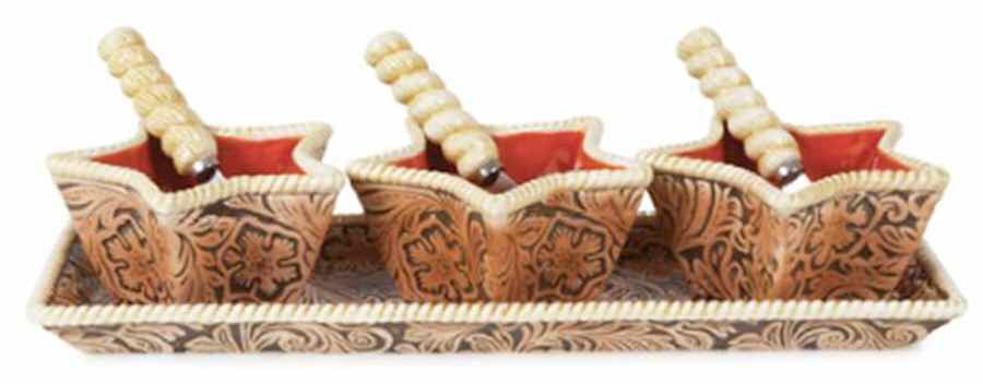 Lantana Condiment Set (3 Open Jars and Tray) by Fitz and Floyd-1