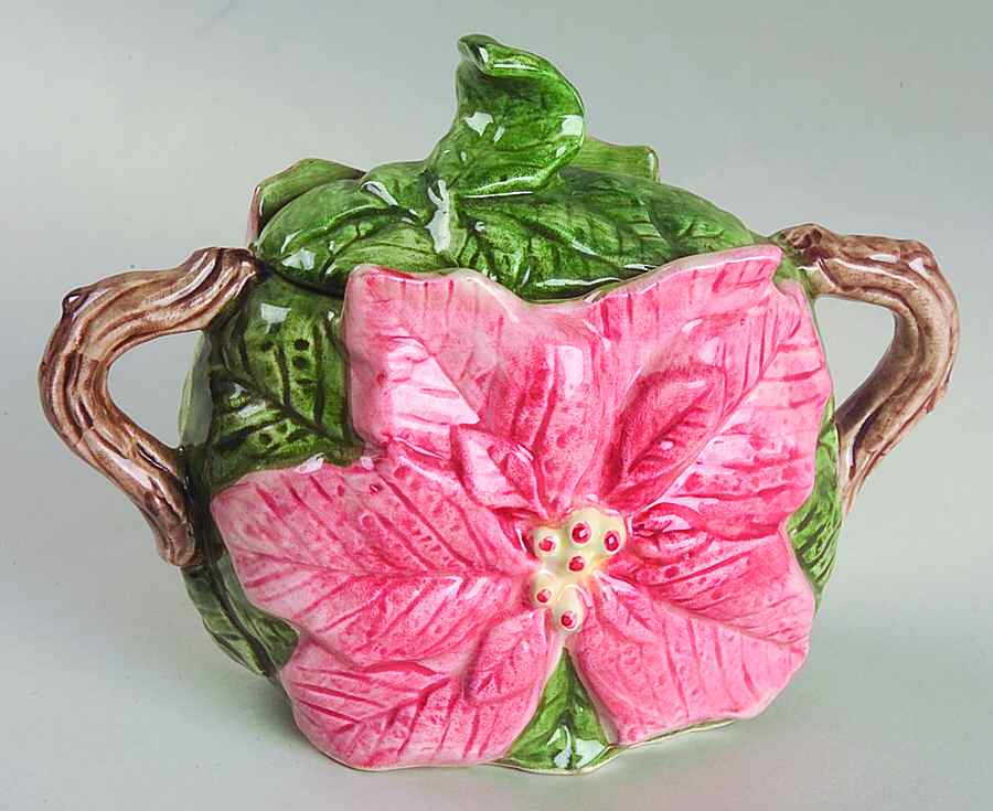 Poinsettia Sugar Bowl & Lid by Fitz & Floyd-1