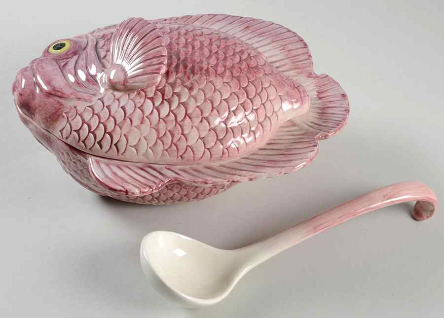 Fishes Figural Sauce Boat & Lid with Ladle by Fitz & Floyd-1